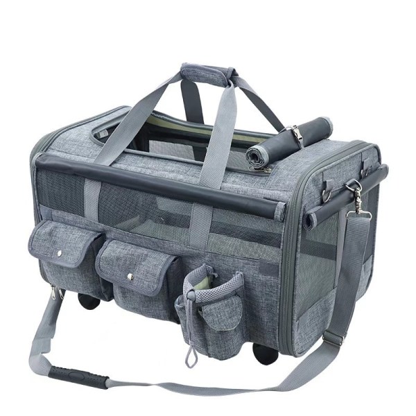Husdjursväska med däck Avtagbar Universal Vikbar resväska Kattväska med stor kapacitet Husdjursdragväska