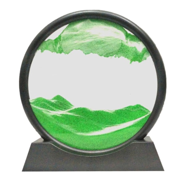 Bevægelig 3D Sandkunstbillede Rundt Glas Timeglas Dybhavs Sandscape Hjem Decor grøngrønt green