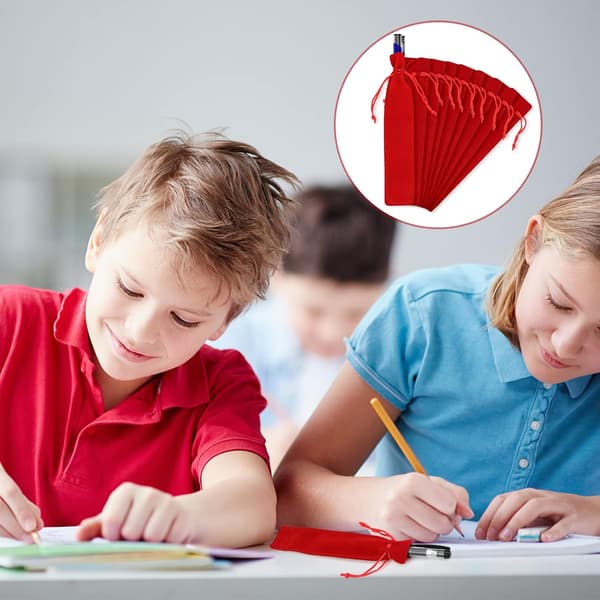 20 Red Velvet Pouches for Pens/Pencils, Drawstring Storage Case, Student Gift