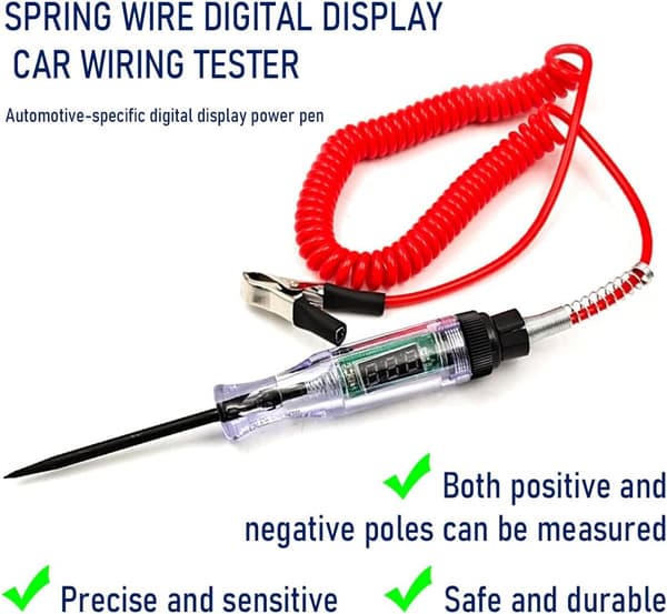 Heavy Duty 3-70V Car Test Light, Digital LED Relay Tester with 110\" Telescopic Spring Cable
