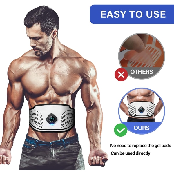 ABS-stimulator, USB-oppladbart bærbart treningsutstyr uten gelputer for menn, kvinner, armer, ben