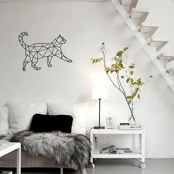 2pcs Metal Cat Art Wall Geometric Cat Silhouette Simple Metal Wire Cat Home Living Room Wall Bedroo