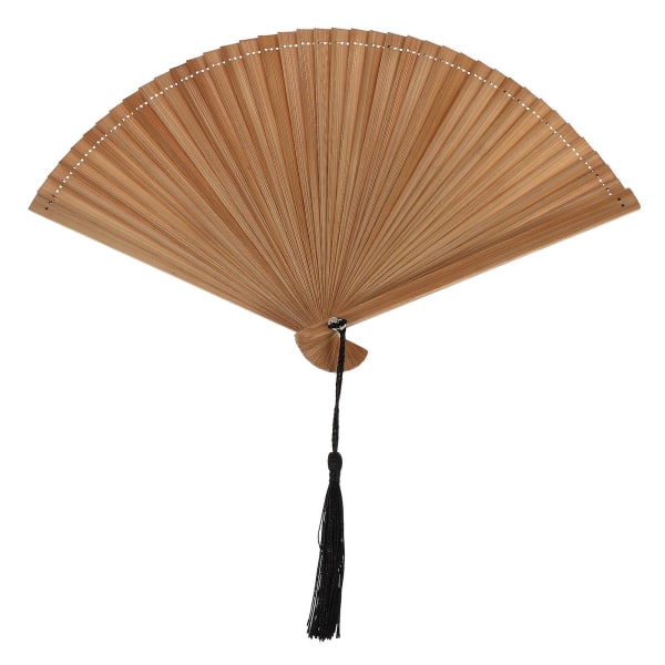 Handheld Bamboo Fan Retro Folding Fan Bamboo Hand Fan With Tassel And BagKhaki26X16X2.5CM