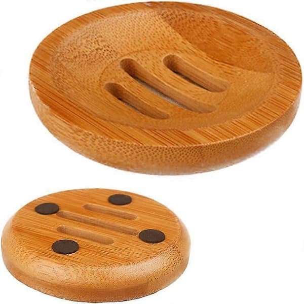 2 pcs natural wood and bamboo soap dish, round storage holder for bathroom accessories