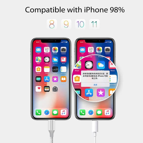 iPhone Ladekabel 3-pak 3FT/1M Nylonflettet Hurtigopladning & Synkronisering iPhone Ledning Hvid