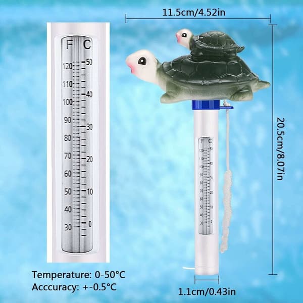 Pooltermometer, flytande pooltermometer med rep, stöttålig flytande pooltermometer med rep