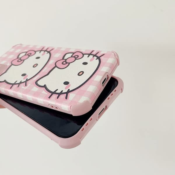 Cute Cartoon Hello Kitty Phone Case for iPhone Shockproof Soft Leather Mobile Phone Protective Cover for iPhone Two KT Two KT iPhone 13 Pro Max