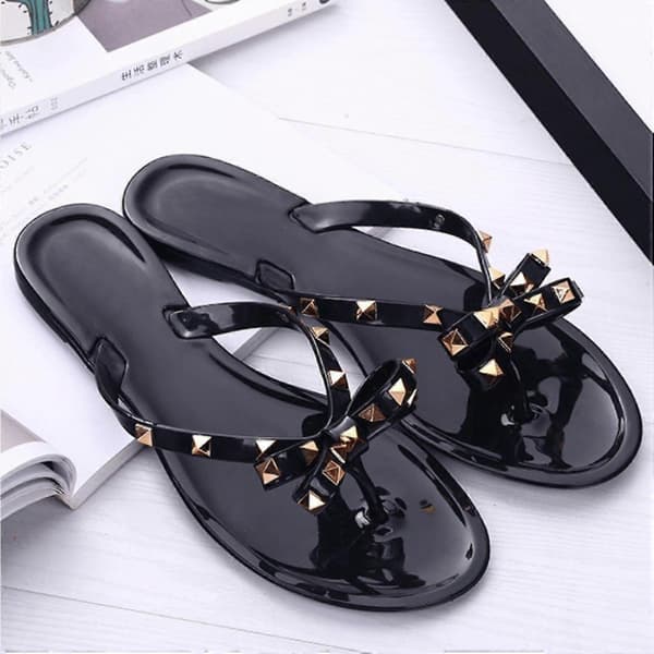 Women's Sandals with Rivets, Bow Flip-Flops, Summer Shoes ------ Black Size 41