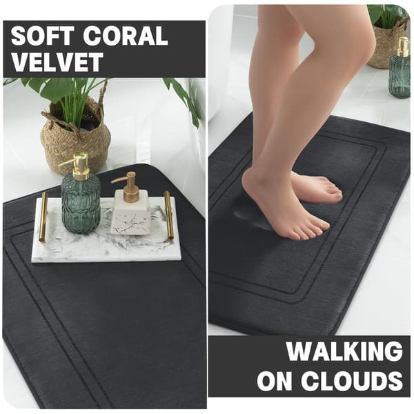 Badeværelsesmåtte i Memory Foam - Absorberende Badeværelsesmåtte - Skridsikker Badeværelsesmåtte - til Badeværelse og Dagligstue - 50 x 80 cm - Sort