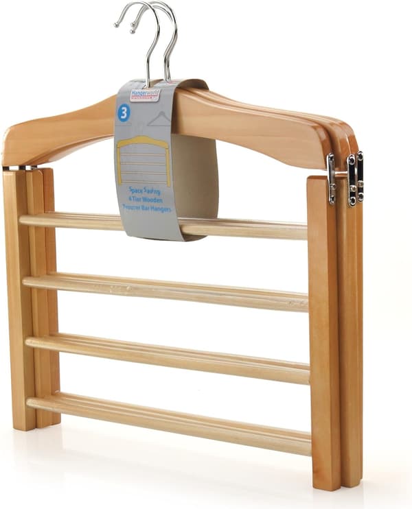 Puiset housuhenkarit 4 liukumattomalla housutangolla, 38cm