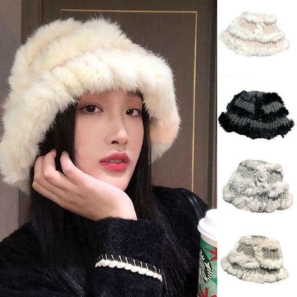 Varm plysjfiskehatt for kvinner Vinterfiskehatt for dating og shopping Beige