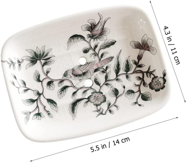 Ceramic Soap Dish with Drainage, Beautiful Pattern and Practical Design