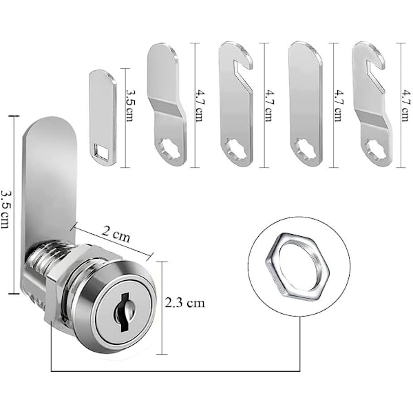 16 mm mailbox lock with 4 keys - Supplied with 5 different lock plates, lever lock for mailboxes