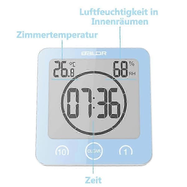 Waterproof Shower Timer Clock, Flexible Installation Options for Bathroom, Shower, and Kitchen, Touch Screen Function, Countdown Timer with Loud Alarm