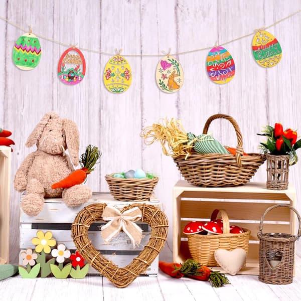 Easter Party Craft Ornaments, Creative Home Decor, DIY Handmade Wooden Rabbit Egg Pendant