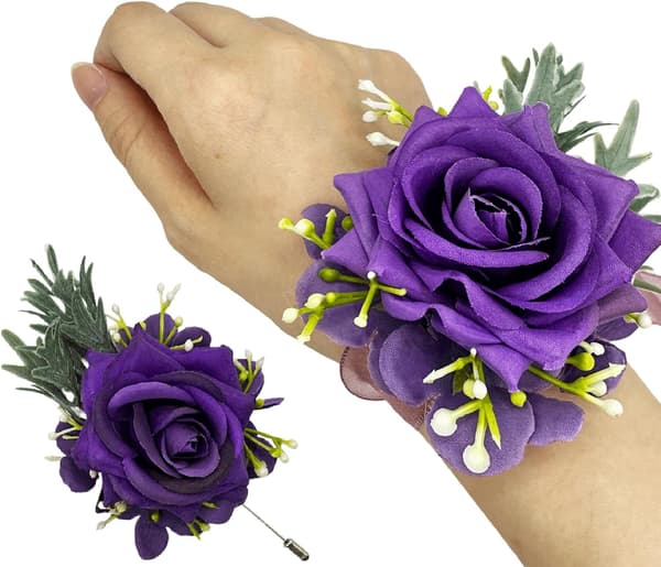 Rose Håndleddscorsage og Knapphullsblomst Sett Lilla