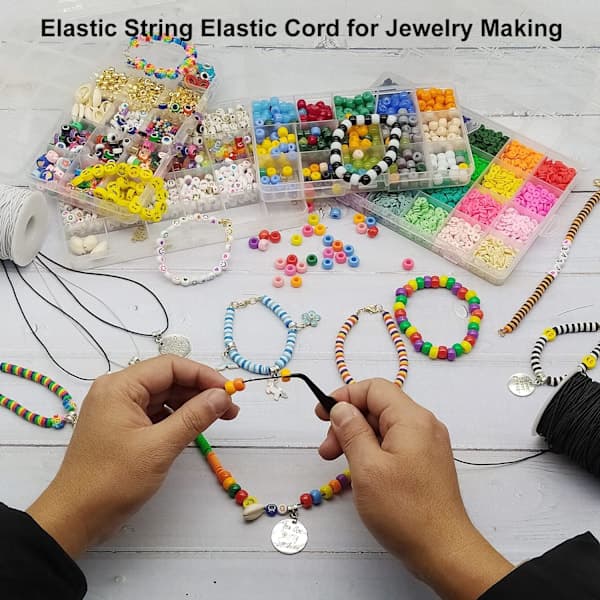 Elastisk tråd til armbånd, 1 mm x 100 meter stærk elastisk snor til smykkefremstilling, halskæder, perler - Sort og hvid
