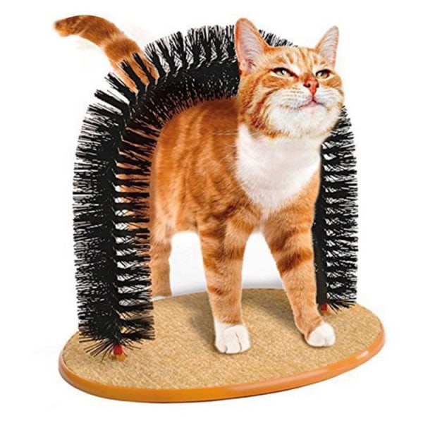 Cat Self-Groomer - Borstringborste Cat Arch med heltäckningsmatta bas, ryggskrapa och massageapparat för att kontrollera fällning och klor