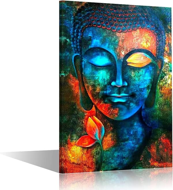 Buddhahode Veggdekor Indigo Blå Buddha Trykk på Lerret