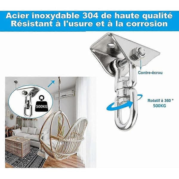 Heavy Duty Ceiling Hook, 500KG Hanging Chair Mount Stainless Steel 360° Rotation Ceiling Hook Bracket for Swing, Hammock [Db]