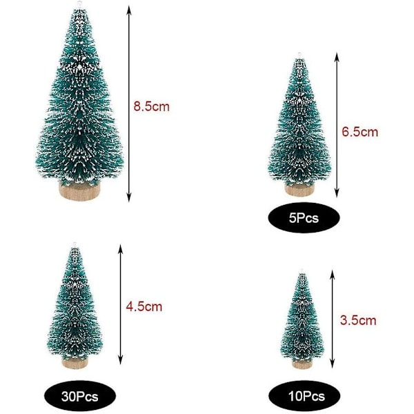 50 stk. Mini Kunstige Juletræer (3,5/4,5/6,5/8,5 cm) Små Miniaturetræer Med Sneeffekt Grøn Julebord Dekoration Showcase DIY