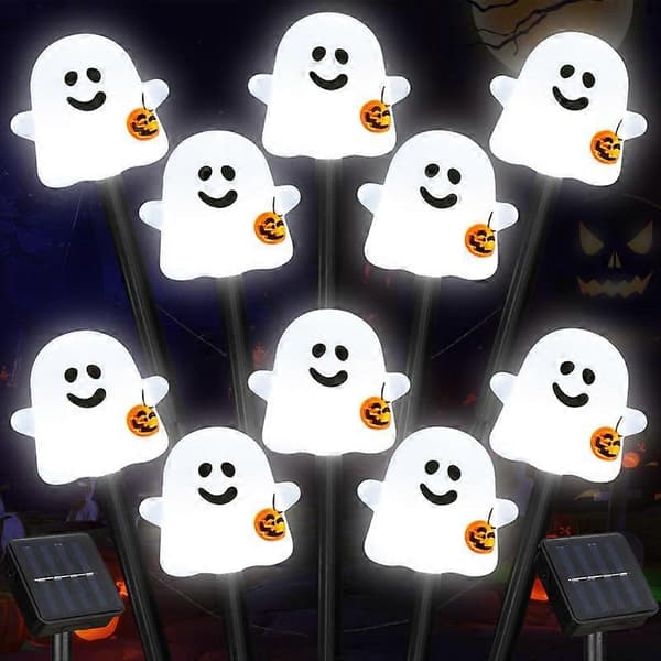 Solar Powered Halloween Ghost Pathway Lights, 10-Pack Ghost Marker Lights