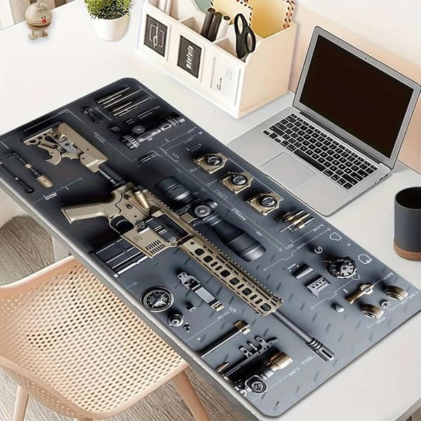 Military Weapon Mount Gaming Mouse Pad - Large Tactical Design Desk Mat with Non-Slip Rubber Base for PC Gaming