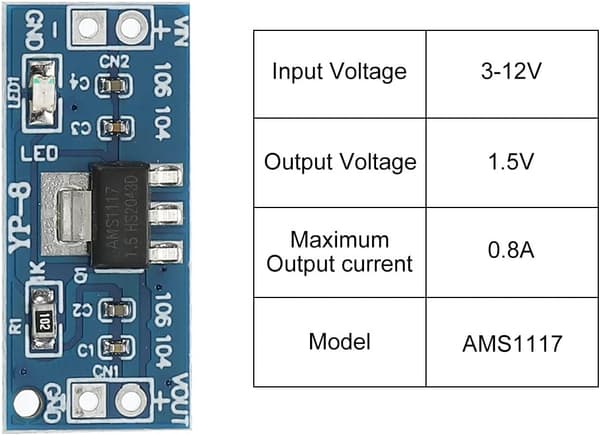 DC-DC Buck Converter Spänningsregulator AMS1117 3-12V till 1.5V 0.8A Blå för Strömtransformatorer med Frekvensstift, 10-pack - Blå