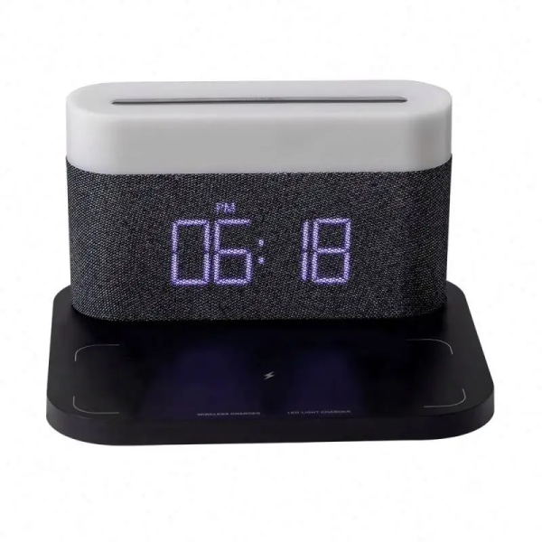 Bluetooth högtalare klockradio med digital väckarklocka trådlös laddare Den bästa presenten till familjen （svart）