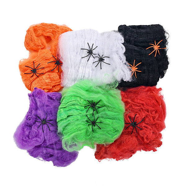 5-pack Halloween Spökhus Bar Dekoration Tillbehör Spindelnät Spindel Med En Liten Spindel Färgad Bomull