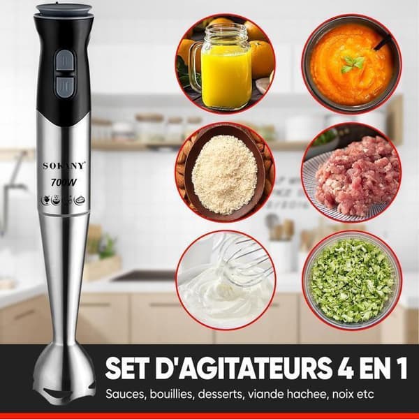 700W Immersion Blender with Adjustable Speed, Multifunctional Hand Blender, 304 Stainless Steel Blades, Measuring Cup, Chopper, Whisk