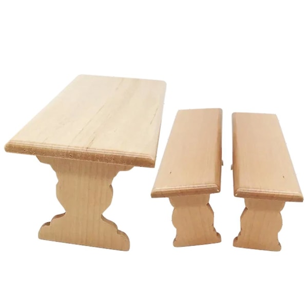 1 Set Dockhus Träbord 1/12 Mini Möbelmodell Mini Långbord Bänk Khaki 15.2X7CM Khaki 15.2X7CM