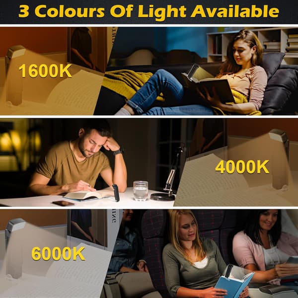 USB Rechargeable Reading Light, Ultralight LED Reading Lamp, 3 Colors & 5 Brightness Settings, 90° Rotatable Head