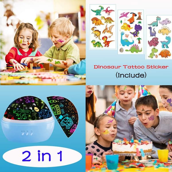 HONGID Dinosaurleker for gutter 3-8 år, Dinosaurfestartikler, 2-i-1 billeker for barn 3-8 år, Egnet for gutter 2-10 år Blå gave Blue Gift