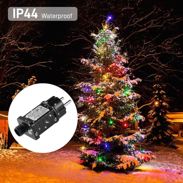 Julebelysning, strømforsyning, transformer, 31V, 6W, LED lavspændingstransformer med 9 tilstande, timerfunktion, slukning, IP44 vandtæt, til