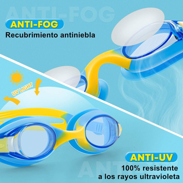 Svømmebriller for barn, 2-pakke svømmebriller med neseplugger og klips, ingen lekkasje, anti-tåke, antirefleks, lett å montere og behagelig