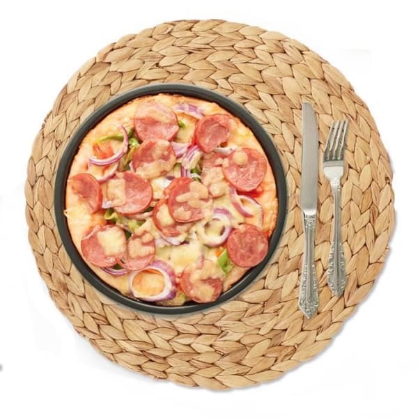 Pöytätabletti - 4 kpl - Luonnonkudottu kangas - Vesihyasintti - Pyöreä 30 cm