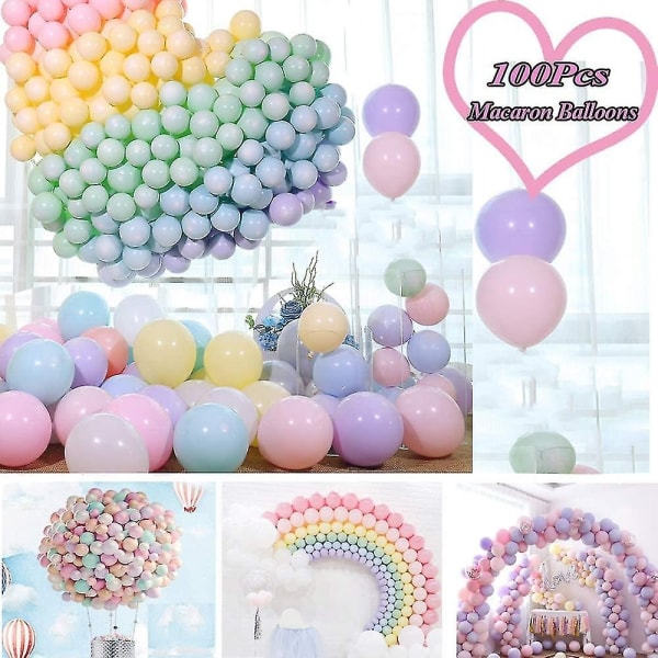 Fargerike lateks festballonger. 100 pakke 10 tommer Macaron assorterte regnbueballonger til bursdagspynt til babyshowerfest