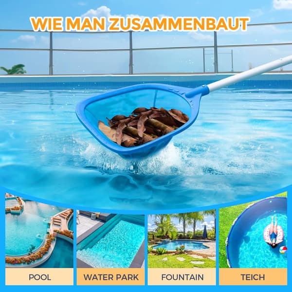 Pool Surface Skimmer, Leaf Skimmer with Sturdy Fine Mesh Net and 1.28m Detachable Aluminum Handle