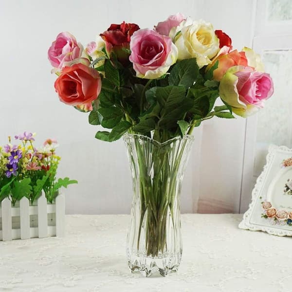 Crystal Glass Vase, Thickened Large Phoenix Tail Shape for Home, Restaurant, Office Decor, Clear 10 Inch