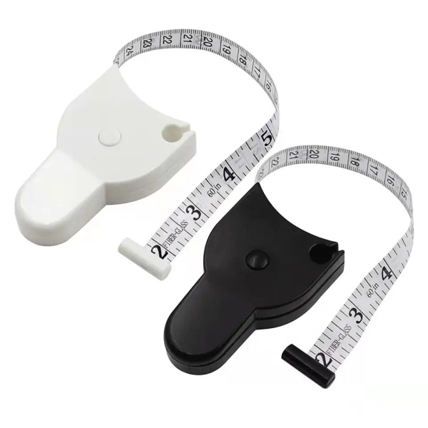 Vartalon mittanauha, tarkka ompelunauha, lukitustappi ja painonapin sisäänveto, kehon mittaus ja painonpudotus (mustavalkoinen)