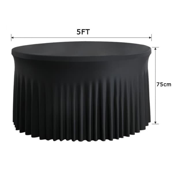 Strækbar Spandex Dug til 150 cm Rundt Bord, Sort, Passer til Bryllup, Banket & Fest, Holdbar & Elastisk