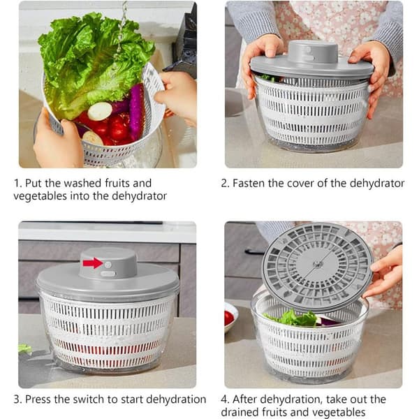 4000 ml Automatic Cordless USB Salad Spinner, Automatic Fruit and Vegetable Dehydrator, Serving Bowl, Quick Drying, Kitchen Utensil