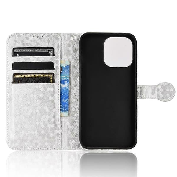 PU-läderplånboksfodral med stativ och prickmönster för iPhone 15, stötsäkert skydd