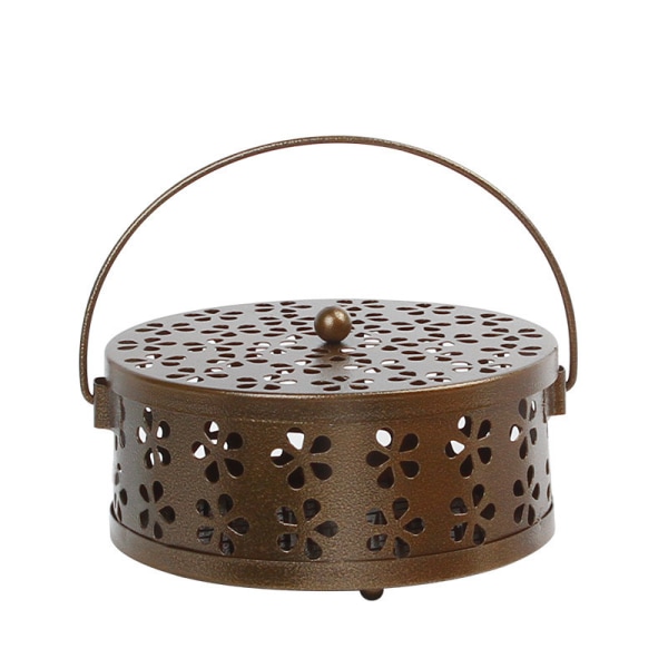 Retro bærbar jernmyggespoleholder med håndtag rund brandsikker røgelsesholder (bronze)