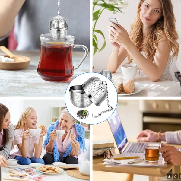 Tesil til løs te, tesil i rustfrit stål med net, te- og urtebold-si, tebold-sier med drypbakker