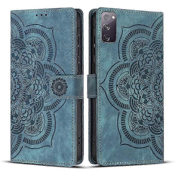 Frostat Läderfodral Mandala Emed Retro Blå för Samsung Galaxy S20 FE Blue For Samsung Galaxy S20 FE