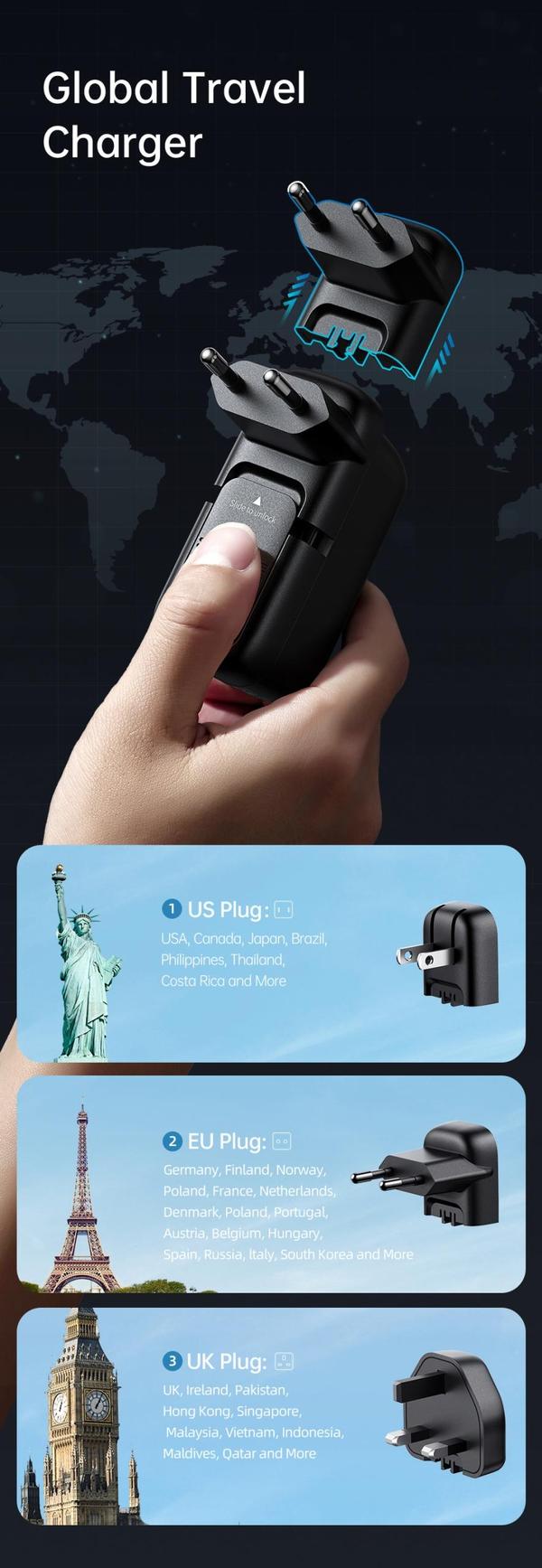Lader for bærbar PC, mobiltelefon, Mcdodo GaN 3.0 hurtiglading, USB-C PD USB-A 65W