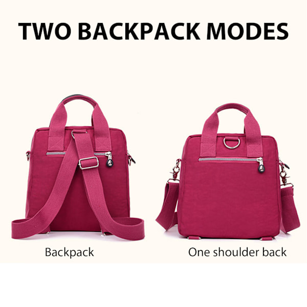 Afslappet nylon taske, stor rejsetaske, vandtæt håndtaske, 2-vejs brug Fuchsia