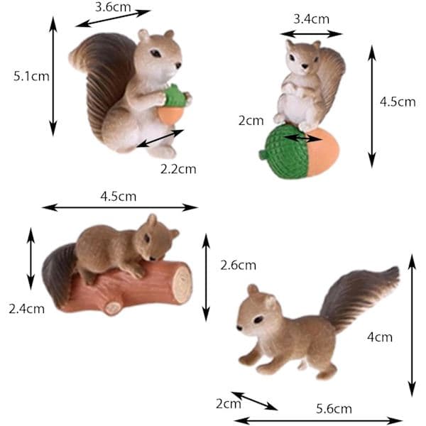 Miniature egern havestatue mini egern dyrefigurer fehavetilbehør Grå Grå Gray